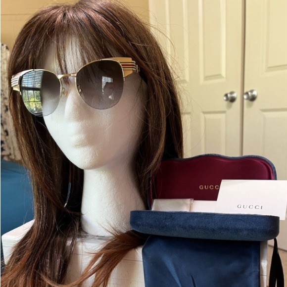 NEW GUCCI Sunglasses✨Authentic Gold Frame Gray Cat Eye Lenses GG0521S - Picture 7 of 15